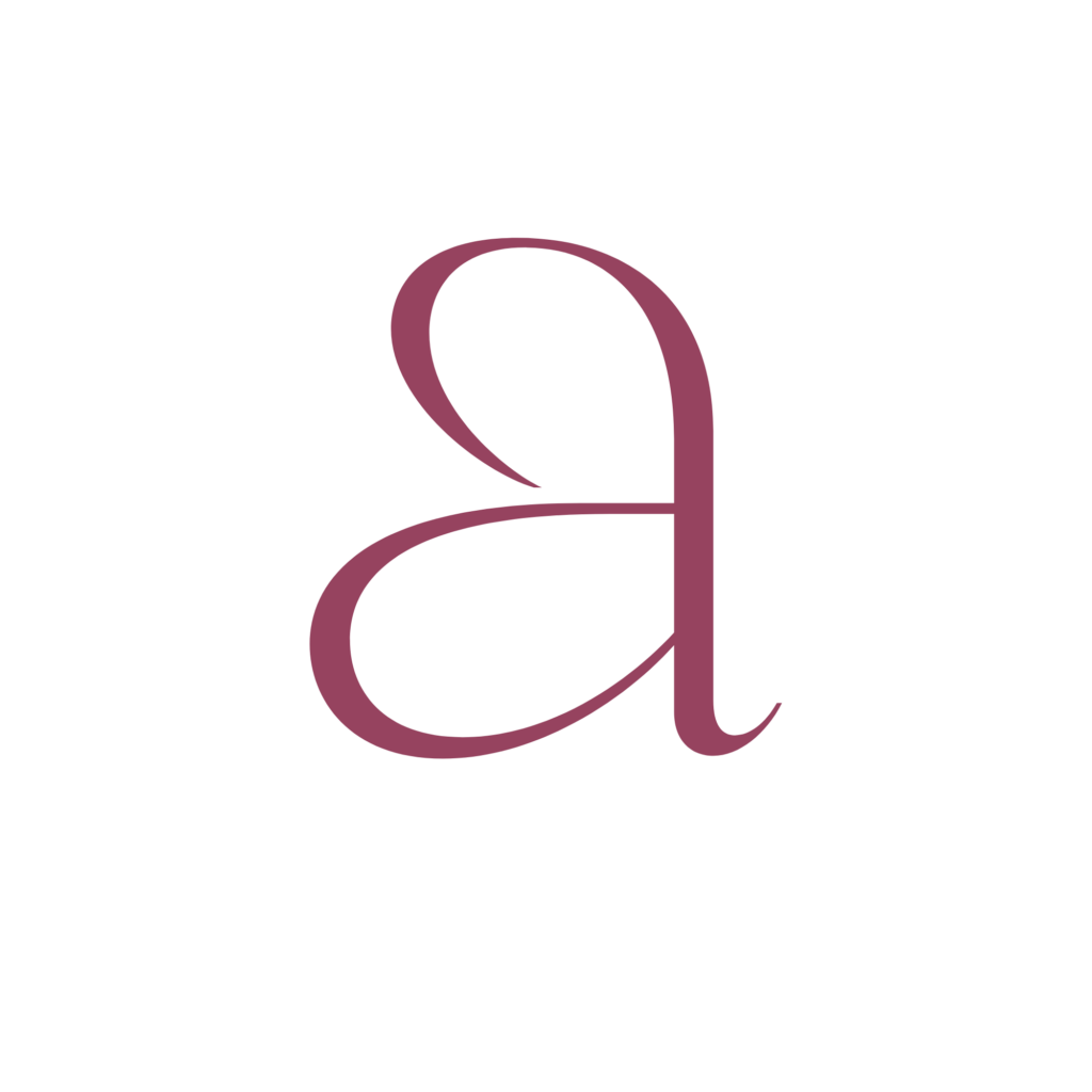 Logo von apolsteria – stilisiertes, minimalistisches kleines „a“ in Altrosa auf schwarzem Hintergrund.