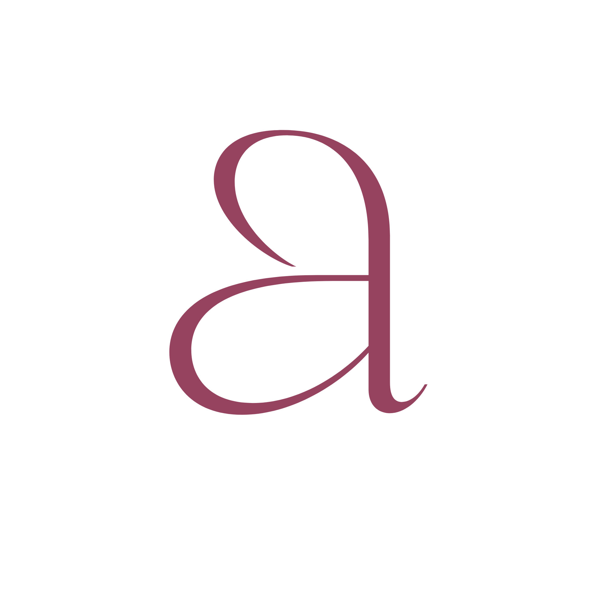 Logo von apolsteria – stilisiertes, minimalistisches kleines „a“ in Altrosa auf schwarzem Hintergrund.